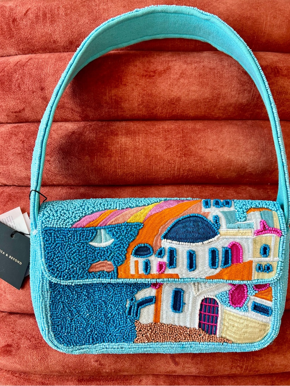 NWT America & Beyond Santorini Greece Beaded Shoulder Bag